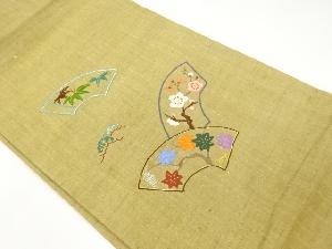 リサイクル　手織り紬地紙に松竹梅・楓模様刺繍名古屋帯